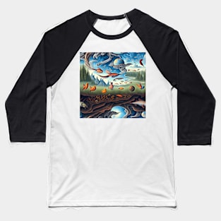 Metamorphosis Skies: A Surreal Landscape of Birds, Fish, and Reptiles in Transformation Baseball T-Shirt